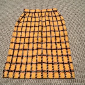 Vintage Evan Picone Petites Yellow Plaid Wool Pencil Skirt, Size 6
